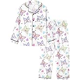 Mikrdoo Silk Pajamas for Girls Long Sleeve PJs for Kids Top and Pants 2 Piece Satin Slpeepwear Set 3-14 Years