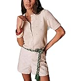 Bianstore Women's Casual Short Sleeve Crewneck Button Down Cardigan Sweater Crochet Knit Top(Beige-Small)