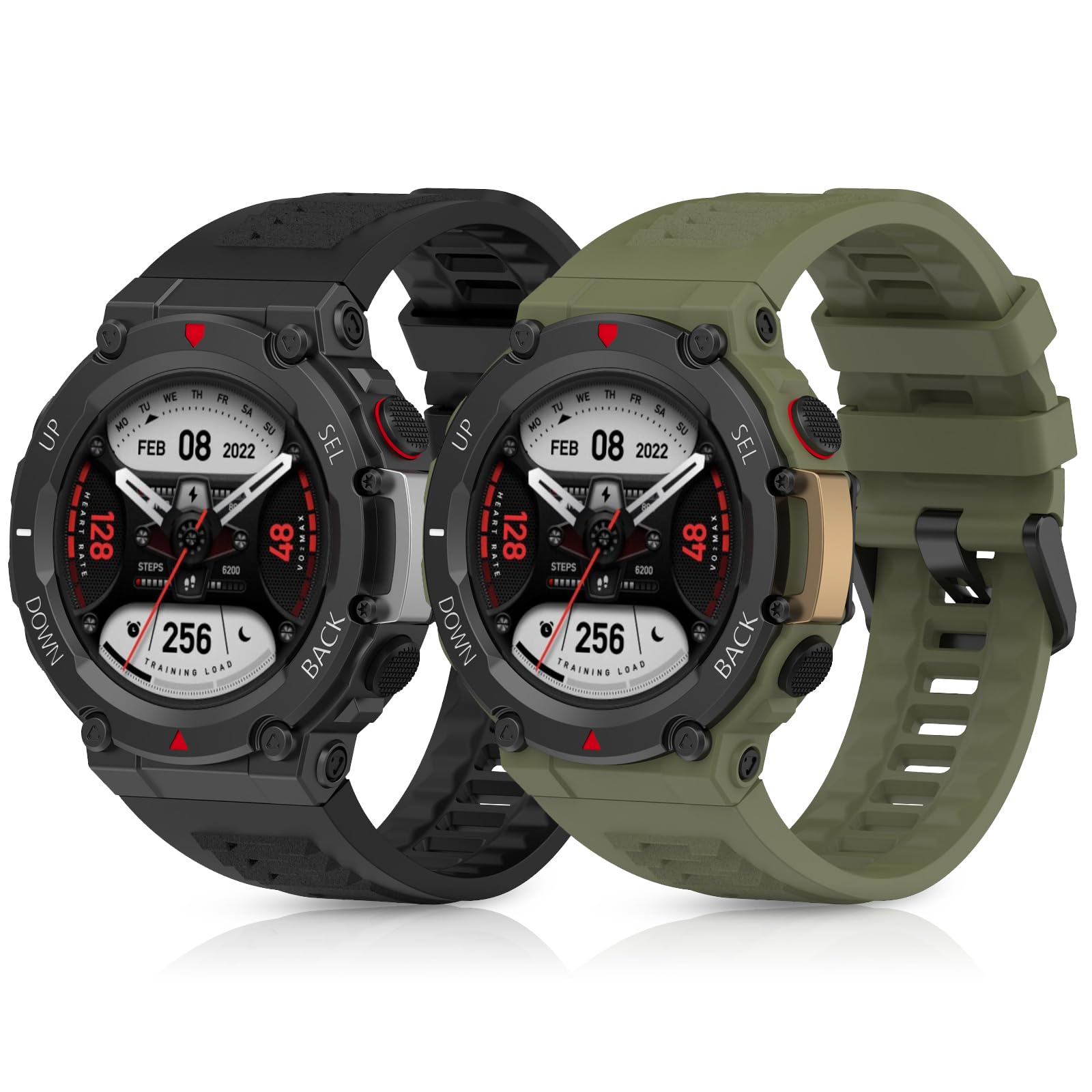 CHULN 2 Pieces Strap Compatible with Amazfit T-Rex 2, Waterproof and Breathable Soft Silicone Replacement Sports Bracelet for Amazfit T-Rex 2., 2 pcs-A, Modern