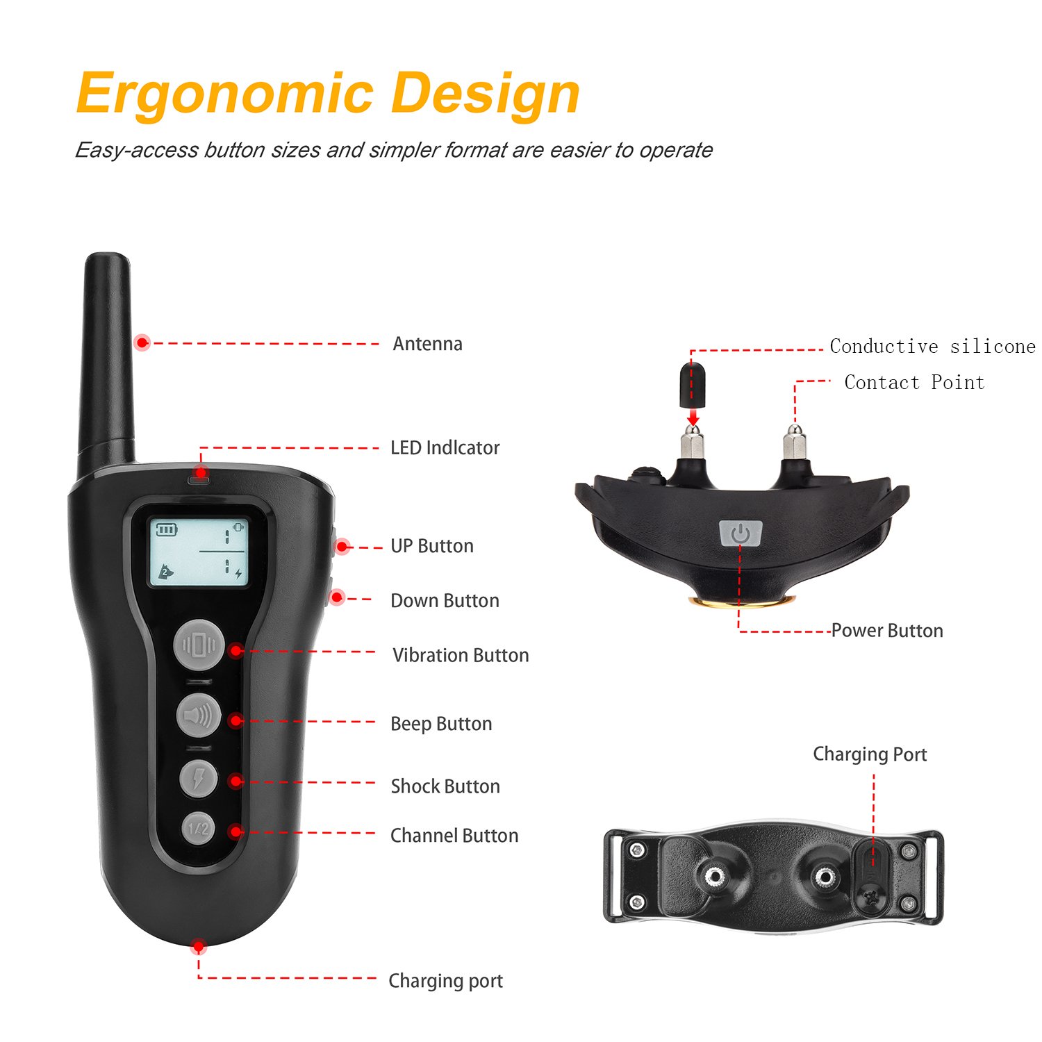 Bousnic Dog Training Collar 2 Dogs Upgraded 1000ft Remote Rechargeable Waterproof Electric Shock