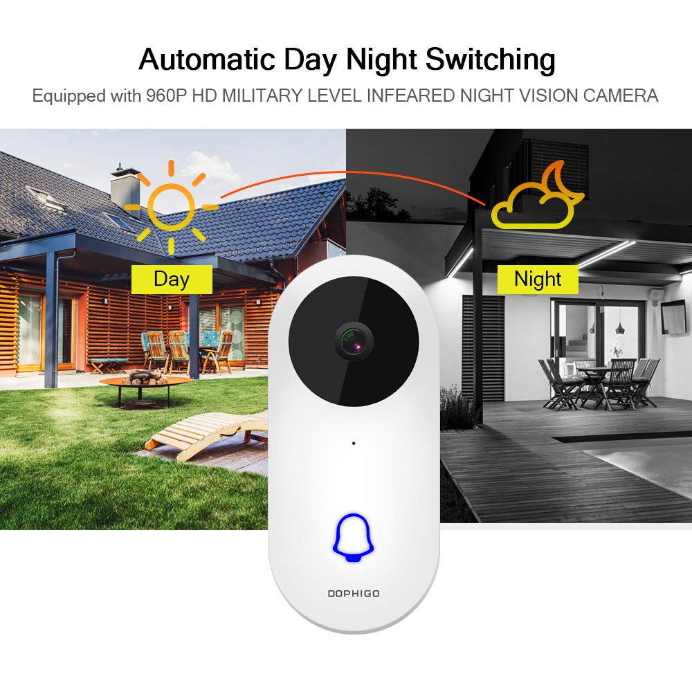 Wifi Video Doorbell,960p HD Smart Security Camera Wireless Door Viewer,Night Vision Real-Time 2-Way Talk & Video,Button Chime ,Rechargeable Battery