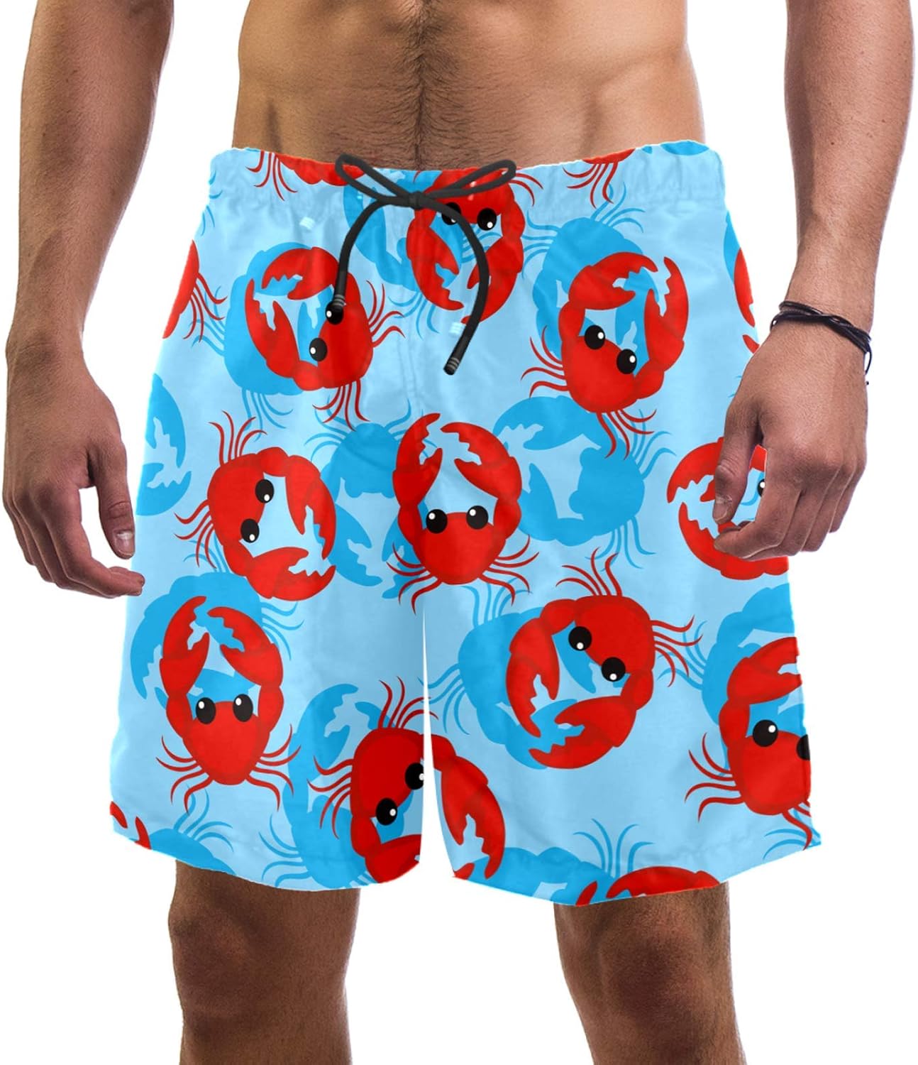 Mens Short Red Crab Pattern Swim Trunks Quick Dry Breathable Sports