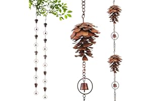 JHCBKFF 3.5 Feet Pinecone Shaped Rain Chain Metal Rain Chain Gutter Rain Chain Downpipe Outdoor Rain Catcher Decorate Pine Cones and Bells Rain Chain for Indoor Outdoor Decoration