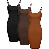 WILLBOND 3 Pieces Basic Cami Women Long Tanks Dress with Strap, Solid Color