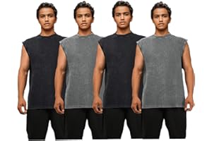 Suvipnee Men's Cotton Muscle Tank Tops Vintage Wash Solid Sleeveless T-Shirts Crew Neck Heavyweight Casual Tank Shirts