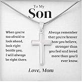 72ore To My Son Necklace from Mom Silver Chain Cross Pendant Protection Necklace for Men Birthday Jewelry Gifts for Son