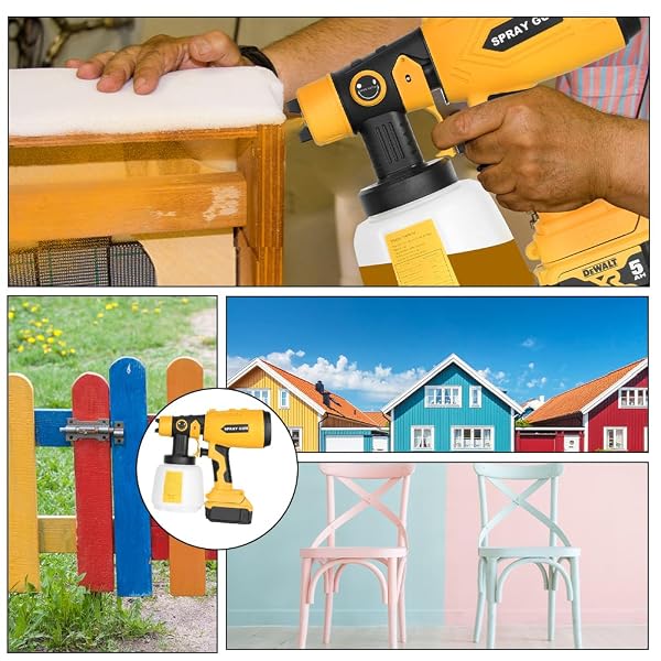 PAINT SPRAYER COMPATIBLE WITH DEWALT 20V BATTERY, 200W HVLP SPRAY PAINT GUN TOOL WITH BRUSHLESS MOTOR AND COPPER NOZZLE, EASY TO CLEAN, FOR FURNITURE, FENCE, WALLS, CEILING, DOOR ETC. (NO BATTERY)