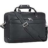Masa Kawa Leather Briefcase for Men 17/15.6" Laptop Crossbody Shoulder Messenger Bag Business Travel Work Attache Case