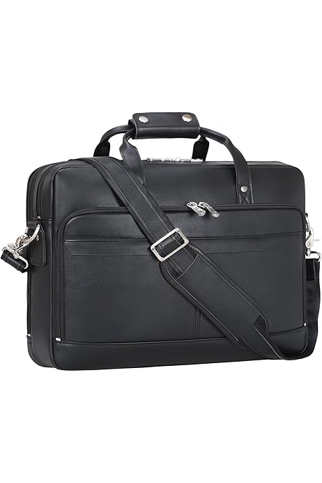 Black Leather Briefcase Masa Kawa Black Leather Slim Briefcase - Professional Messenger Bag Fits 15.6-16 Inch Laptop For Men & Women Slim Laptop Bag