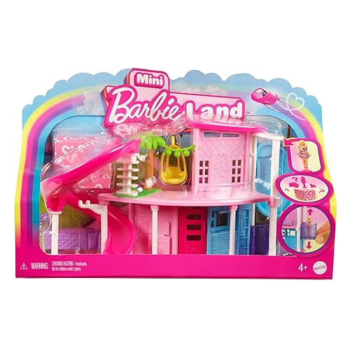 Barbie Mini BarbieLand Doll House Sets, Mini Dreamhouse with Surprise 1.5-inch Barbie Doll, Furniture & Accessories, Plus Elevator & Pool, 4Y+, HYF45