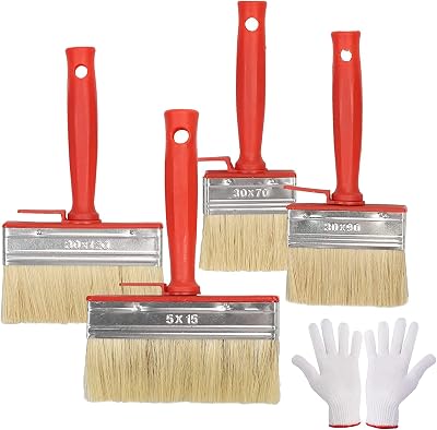 WAIZHIUA 4Pcs Fence Brush Set with Gloves 4 Sizes Decking Wood Paint