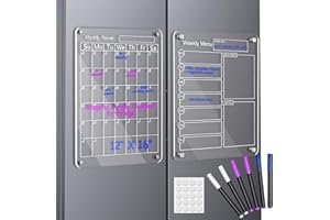 PASENHOME Magnetic Acrylic Calendar for Fridge, Clear Calendar Dry Erase Magnetic Board for Refrigerator, Monthly Weekly Planning Board, Planner, with 6 Dry Erase Markers (16"x12")