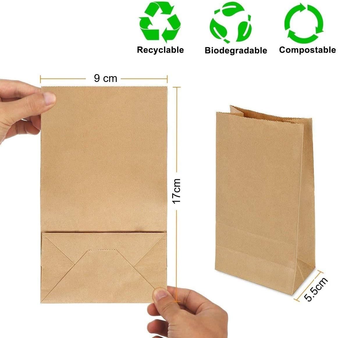Gaoyong 100 PCS Brown Paper Bags, Small Kraft Paper Bags 9x5.5x17 cm for Groceries Sandwiches Fruit Bags - Image 3