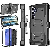Njjex Rugged Case for Samsung Galaxy S25 FE 5G, for Samsung S25 FE 5G Case Phone Holster, [Nbeck] Heavy Duty Built-in Screen Protector Swivel Holster Belt Clip Kickstand Hard Shell Cover [Black]