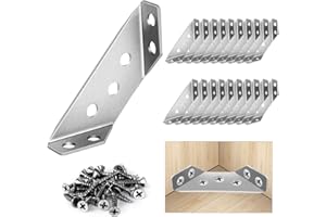 SISSINDA 20Pcs Universal Stainless Steel Furniture Corner Connector, Angle Corner Bracket with Screws, Corner Braces, Corner Connectors for Shelves Wood Furniture Cabinets (20 Pcs)