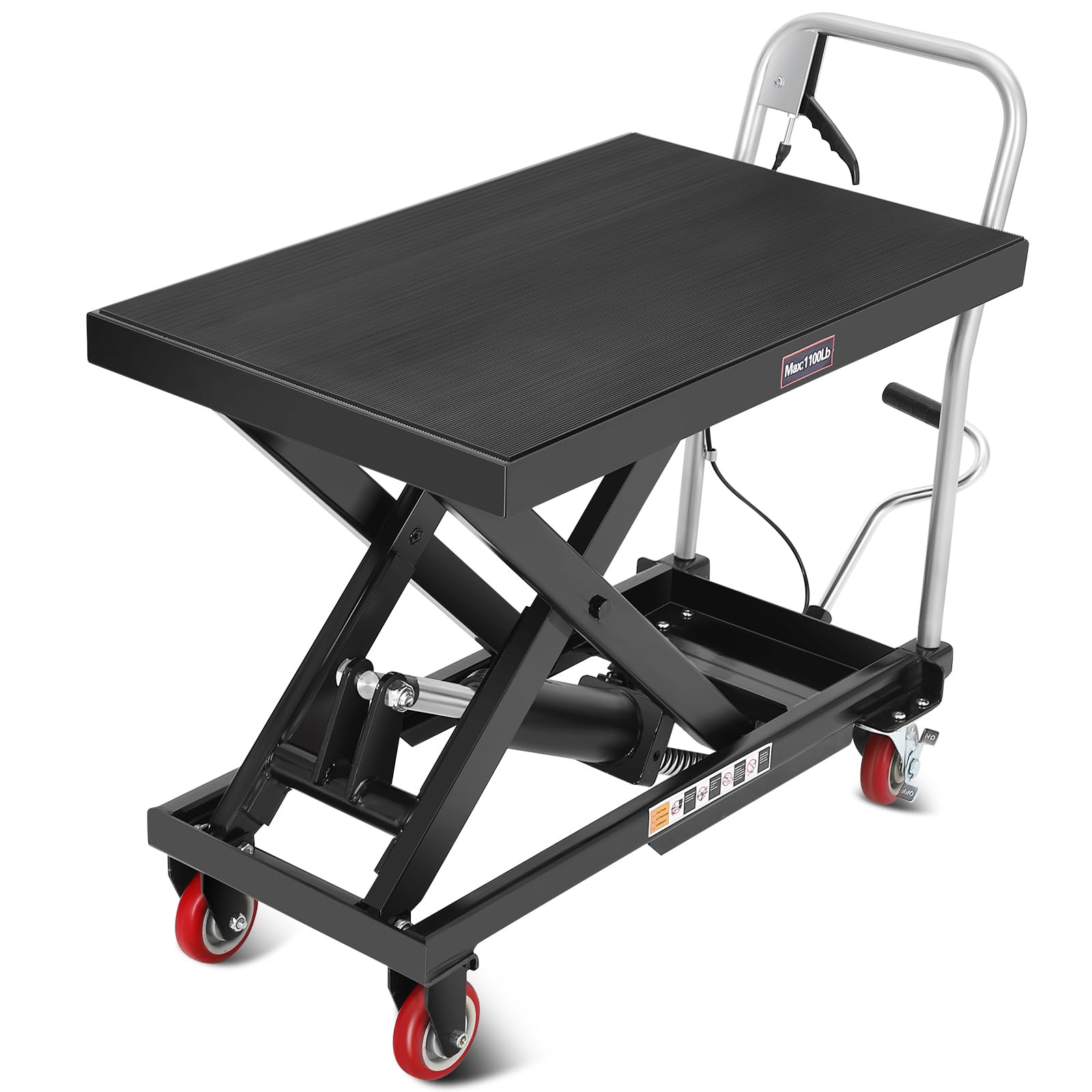 Photo 1 of **MINOR USE WEAR**Hydraulic Lift Table Cart, 1100lbs Capacity 32" Lifting Height Hydraulic Table Cart, Single Scissor Lift Table with Non-Slip Pad for Material Handling and Transportation, Black