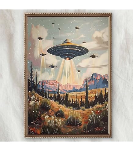 Amazon.com: Retro Ufo Art Farmhouse Scene Picture Vintage Ufo