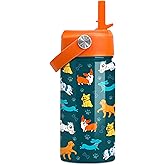 SANDJEST Puppy Water Bottle - Kids Water Bottle with Straw Lid - 12 Oz Insulated Stainless Steel Water Bottles for Kid Boys Girls - Travel Cup for School Sports