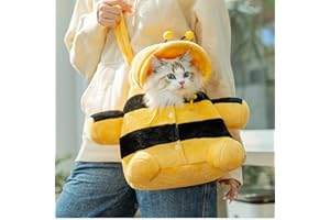 Layheld Cat Puppy Costume Winter Warm Outing Backpack Cute Bear Bee Design Anti-Escape Bag for Kitten Cat Small Dog (bee,Small)