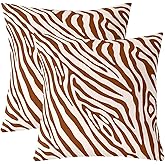Brown Zebra Print Throw Pillow Covers 20x20 Inch Set of 2 Wild Animal Skin Stripes Decorative Pillow Cases for Kids Teens Adults Western Rustic Style Cushion Covers for Living Room Couch