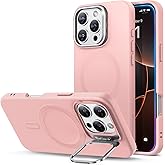 ESR for iPhone 16 Pro Case, Silicone Case with Stand, Compatible with MagSafe, Military-Grade Protection, Built-in Camera Stash Stand, Magnetic Phone Case for iPhone 16 Pro, Cloud Series,Pink