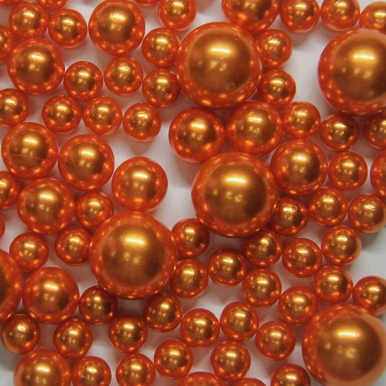 Vase Fillers - WELMATCH Orange Pearl Vase Fillers - 120 pcs 0.75 LB Faux Pearl Beads 14mm 20mm 30mm Assorted with 3200 pcs Clear Water Beads Included for Home Wedding Events decroation (Orange, 120 pcs)