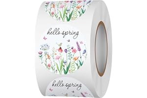 Acetiamin 500PCS Hello Spring Label Sticker Roll, 1.5 Inch Round Flower Stickers for Adults Happy Spring Holiday Stickers for Greeting Cards Gift Decorations Party Favor Sealed Envelopes