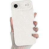 MZELQ for iPhone Air Case 2025, Silicone Floral Flower Rose Cute Pattern, Camera Protection Soft Slim Phone Cover for Girls Women -White