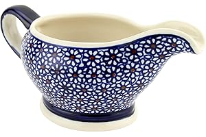 Polish Pottery Market 16 oz. Gravy Boat Handmade by Zaklady Boleslawiec - Polish Stoneware Ceramic Gravy Boat for Thanksgiving, Christmas, Salad Dressing - Made in Poland