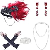 Bcxfbxd 1920s Gatsby Accessories for Women: Flapper Headband, Pearl Bracelet, Necklace, Gloves & Earrings
