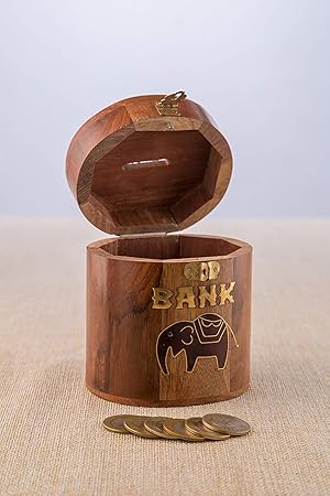Rusticity Wooden Coin Bank 4 In X 4 In Oval Elephant Piggy Bank For Money Handmade From Rosewood