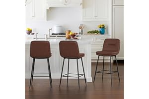 Cozyman 26 Inch Bar Stools Set of 3, Double-Layer Upholstered Counter Height Bar Stools for Kitchen Island, Faux Leather Barstools with Back and Footrest, Armless Barstool Chairs, Dark Brown