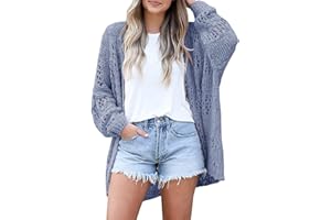 Women's Crochet Cardigan Kimono Boho Long Sleeve Lightweight Soft Oversized Open Front Knitted Sweater