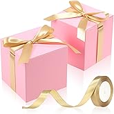 MotiMind 48 Pcs Wedding Gift Boxes with Ribbon Small Party Favor Boxes with Lids Mini Treat Candy Container for Easter Party Birthday and More(Pink,4 Inch)