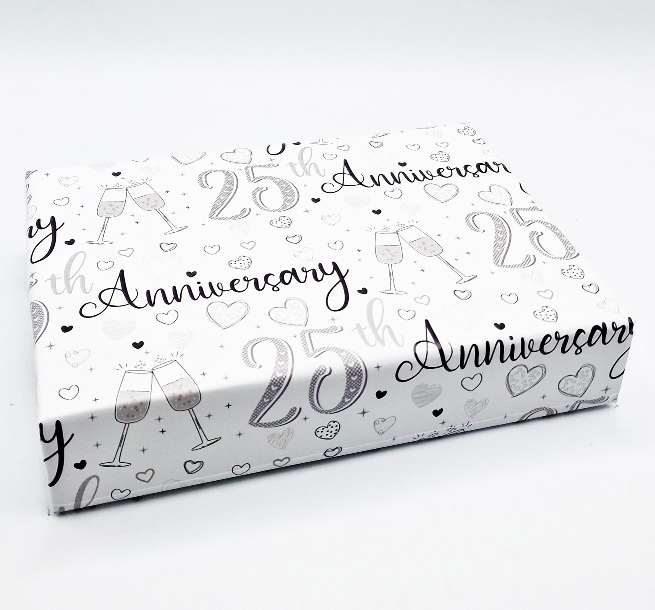 Party Angels 4 Sheets 4 Tags 25th Wedding Anniversary Wrapping Paper Champagne Glass Design Silver Wedding Anniversary Giftwrap (PA)
