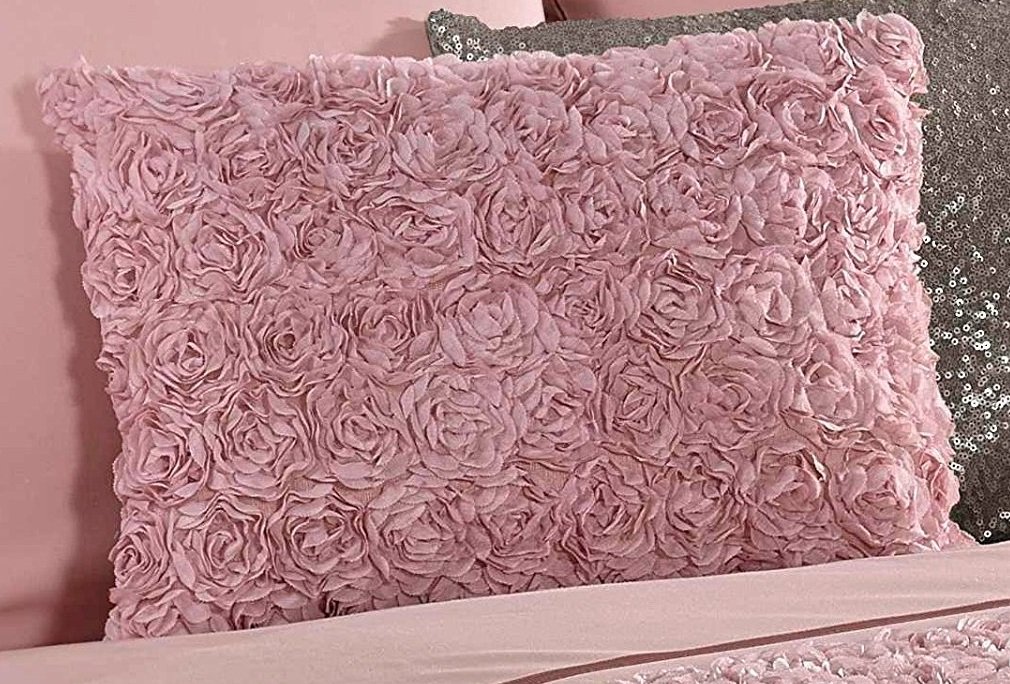 Rapport Home Pink Cushion Oblong Boudoir Scatter Cushion with Ruffled Raised Rose D