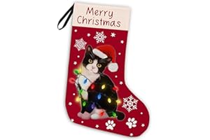 KFXHANGD Black Cat Christmas Stocking 18 Inches, Cat Christmas Decor,Cat Stockings Christmas, Cat Lights Xmas Stockings, Hanging Christmas Stockings for Kids, Cat Fireplace Christmas Tree Decorations