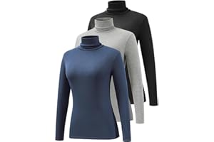 Star Vibe 3 Pack Womens Long Sleeve Turtleneck Shirt Lightweight Slim Turtle Neck Active Tops Basic Pullover Undershirt
