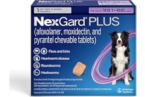 NexGard Plus (afoxolaner, moxidectin, and pyrantel) Flea and Tick Protection & Heartworm Preventive for Dogs Soft Beef Flavored Chewables, 33.1-66 lbs. (Purple) 1 Chew (1 Month Supply)