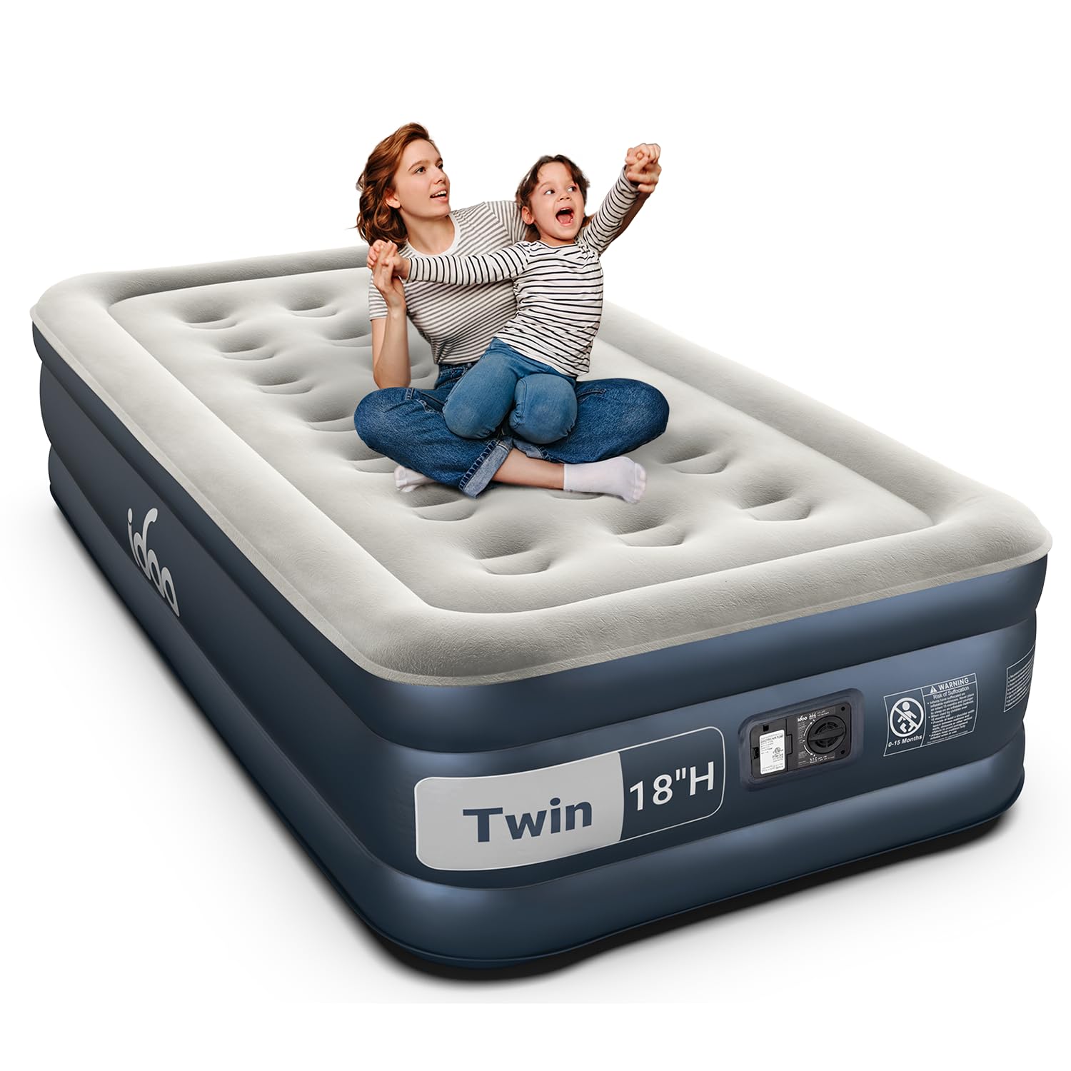Photo 1 of iDOO Twin Air Mattress with Built in Pump, 18" Raised Compact Blow up Mattress, Inflatable Mattress for Camping Guest Home, Portable Travel Air Bed, 2-Min Quick Inflation Deflation, Colchon inflable