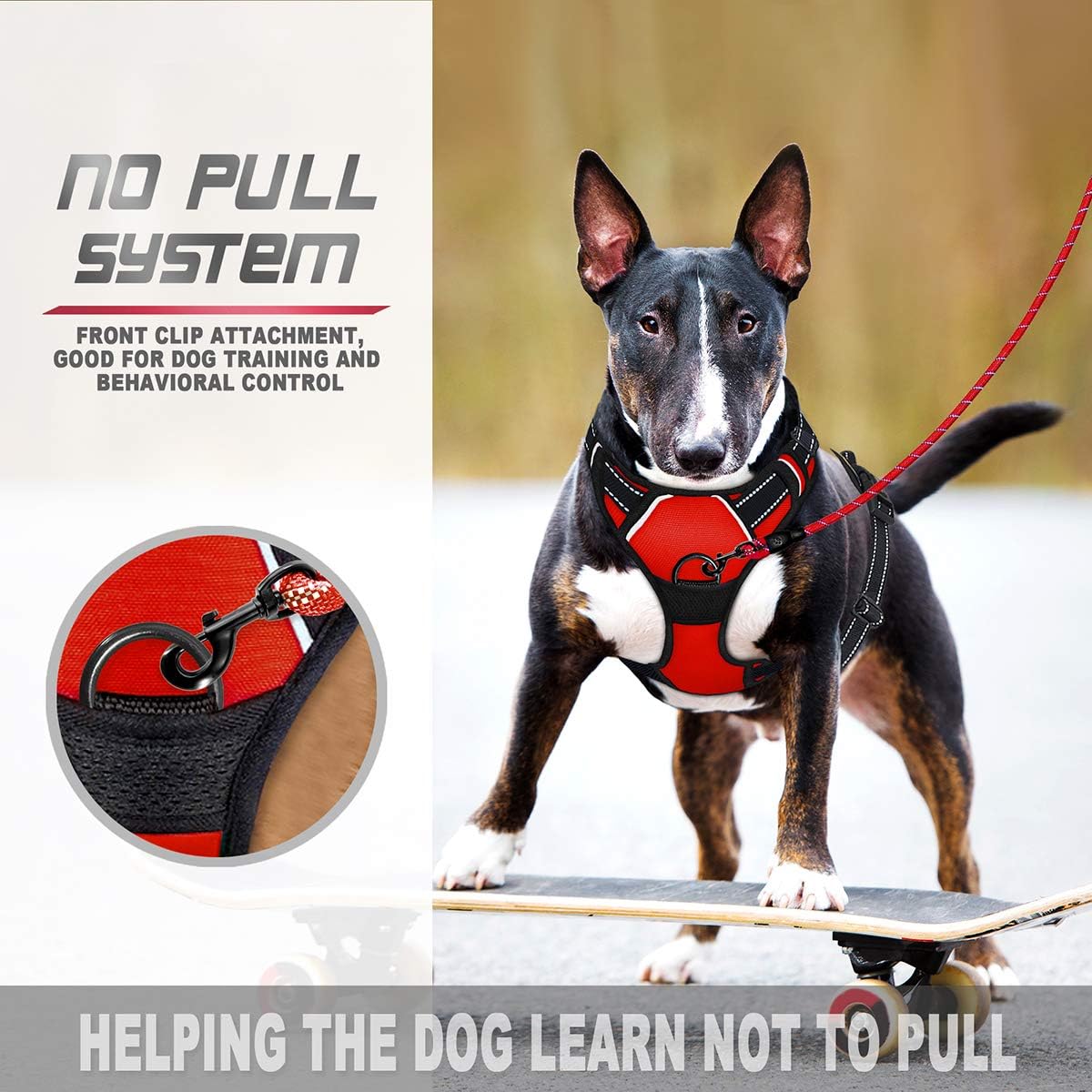BARKBAY No Pull Dog Harness Front Clip Heavy Duty Reflective Easy Control Handle for Large Dog Walking(Red,M) - Image 3