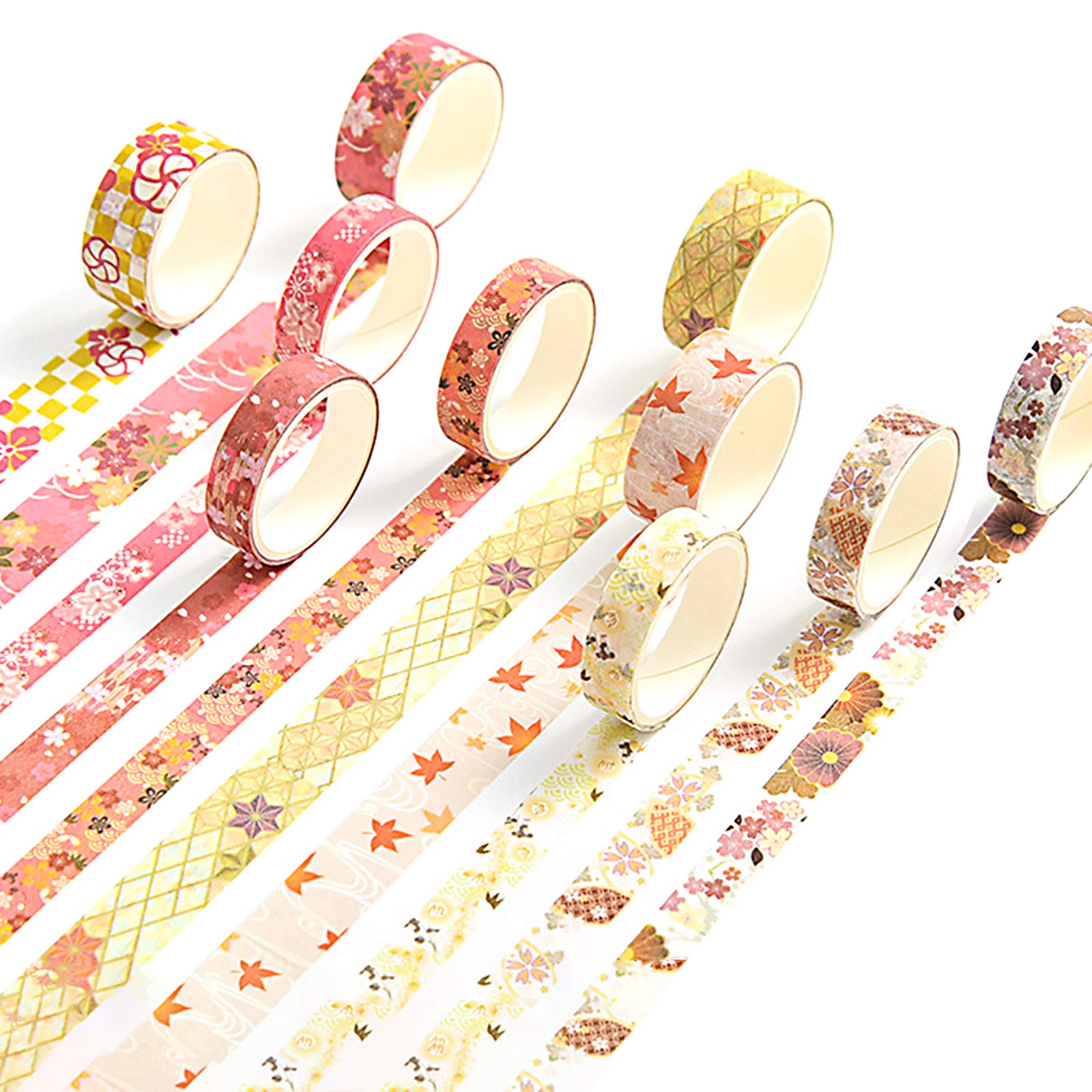Elinala Washi Tape, Decorative Tape, 10PCS Beautiful and Fresh Style DIY Decorative Washi Tape Set for Bullet Diaries, Crafts, Gift Packaging and Scrapbooking.
