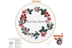 Louise Maelys Cross Stitch Kit Full Range DIY Floral Wreath with Funny Sayimg Embroidery Kit for Beginner