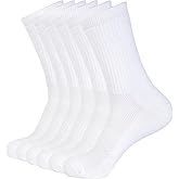 6 Pack Athletic Performance Crew Socks For Men and Women - Soft Cotton Blend with Moisture Wicking, Arch Support
