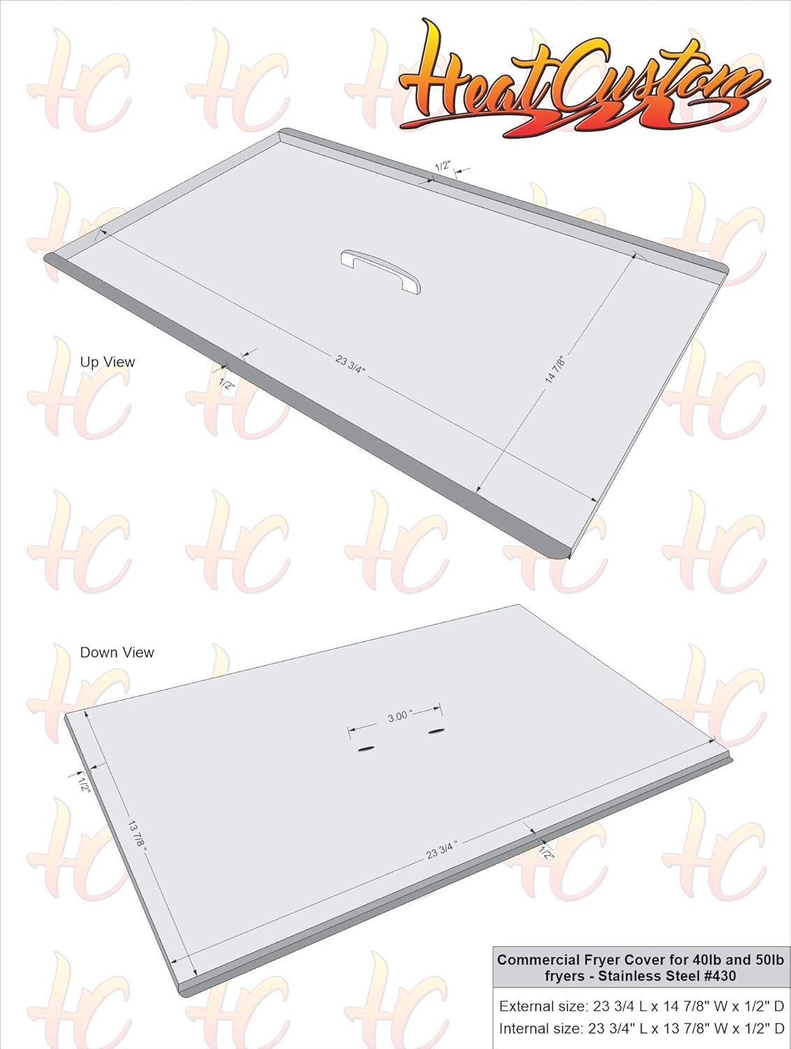 Stainless Steel Commercial Fryer Cover for 40lb and 50lb fryers Take