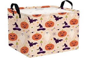 NIETEIN Large Halloween Themed Candy Gift Storage Basket for Kids Foldable Baby Pumpkin Bat Wizard Hat Bin Girls Personalized Decor (Cushaw)