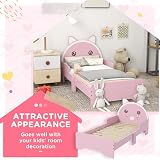 ZONEKIZ Toddler Bed Frame Cat Design Pink Bed with Guardrails for 3-6 Years view 4