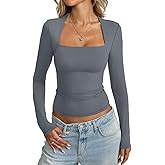 EasyGala Womens Double Lined Long Sleeve Tops Sexy Square Neck Shirt Going Out Tops Fitted Y2K Fashion Fall Tees 2026