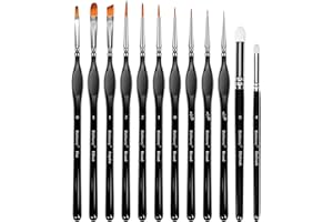 BLABLAOVY 12pcs Miniature Paint Brushes Drybrush Set, Detail Paint Brushes for Acrylics, Watercolor, Figurines Model, Face Painting, Piant by Number Kit for Adults - Triangular Handles (Black)