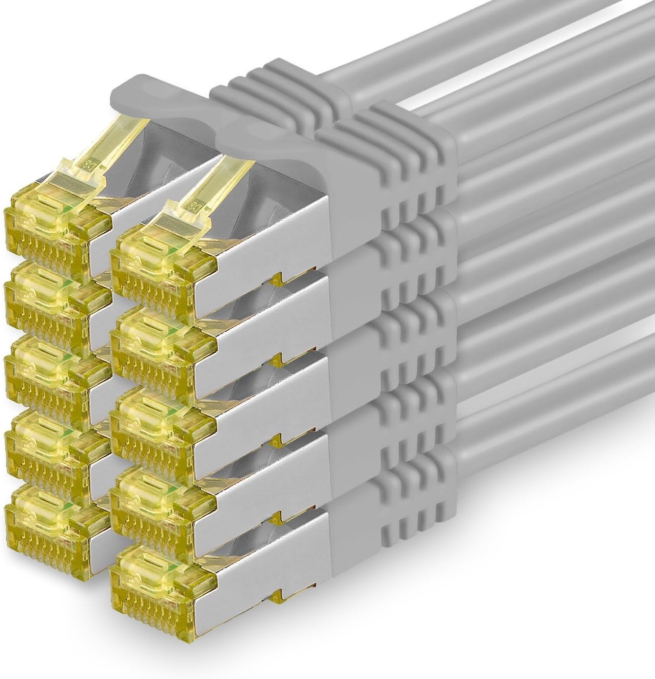 1aTTack.de Cat.7 Network Cable 2m Gray Pack of 10 Cat7 Ethernet Cable Network LAN Cable Raw Cable 10 Gb s SFTP PIMF LSZH Set Patch Cable with Rj 45 Plug Cat.6a
